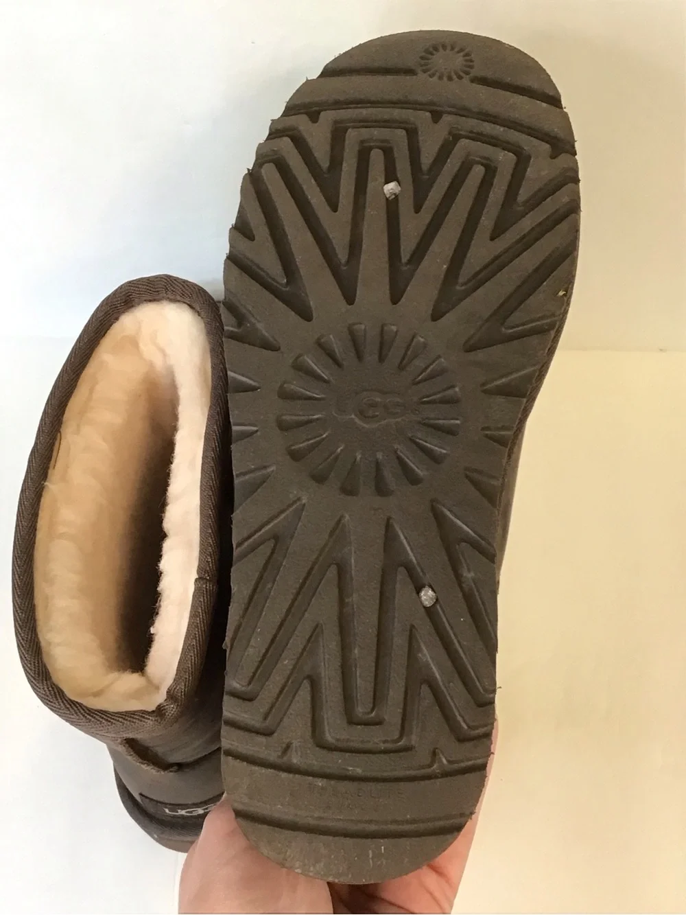 UGG Women’s Chocolate Dark Brown Leather Sherpa Lined Short Winter Boots 6